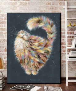 Abstract Longhair Cat Oil Painting on Canvas Cute Kitty Posters and Prints Animal Wall Art Pictures 1