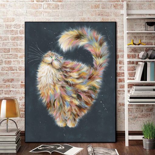 Abstract Longhair Cat Oil Painting on Canvas Cute Kitty Posters and Prints Animal Wall Art Pictures 1