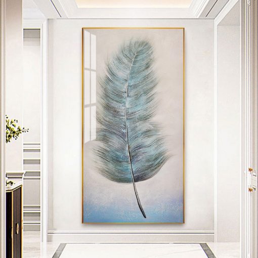 Abtsract Golden Feather Leaves Oil Painting Print on Canvas Posters and Prints For Entrance Home Decorative 1