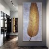 Abtsract Golden Feather Leaves Oil Painting Print on Canvas Posters and Prints For Entrance Home Decorative