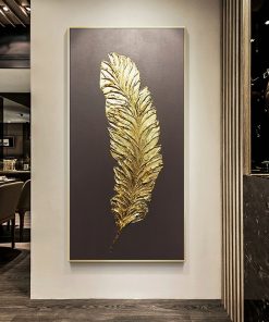 Abtsract Golden Feather Leaves Oil Painting Print on Canvas Posters and Prints For Entrance Home Decorative 2