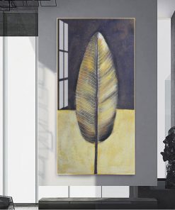 Abtsract Golden Feather Leaves Oil Painting Print on Canvas Posters and Prints For Entrance Home Decorative 3