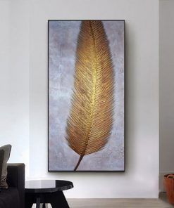 Abtsract Golden Feather Leaves Oil Painting Print on Canvas Posters and Prints For Entrance Home Decorative 4