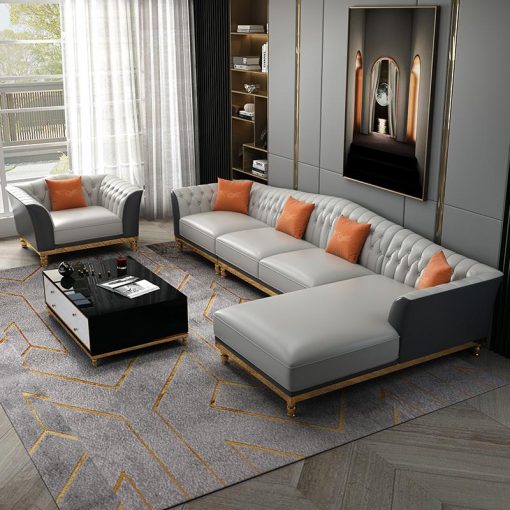American Light Luxury Sofa Postmodern Minimalist Living Room Corner Combination Large And Small Apartment Villa Leather 3