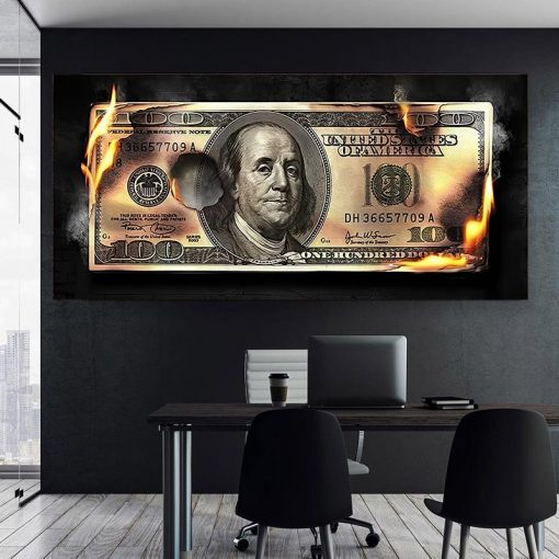 American Money Posters U S Dollar Canvas Painting Wall Pictures Fire Money Franklin Prints Home Office 1