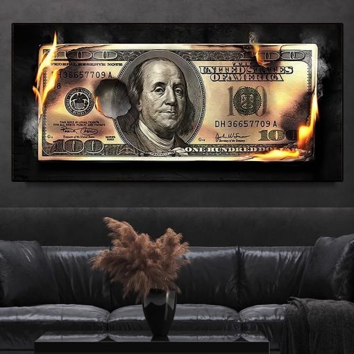 American Money Posters U S Dollar Canvas Painting Wall Pictures Fire Money Franklin Prints Home Office 4