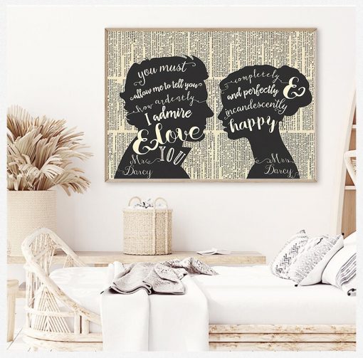 Anniversary Gift Mr Mrs Wedding Sign Canvas Painting Home Wall Art Decor JANE AUSTEN Pride and 2