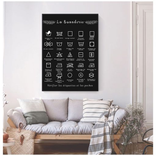 Art Picture Canvas Painting Laundry Room Decor French Laundry Symbol Sign Prints Black and White Affiche 1