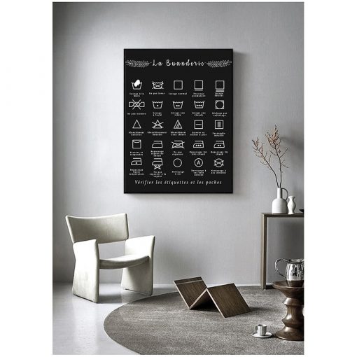 Art Picture Canvas Painting Laundry Room Decor French Laundry Symbol Sign Prints Black and White Affiche 2