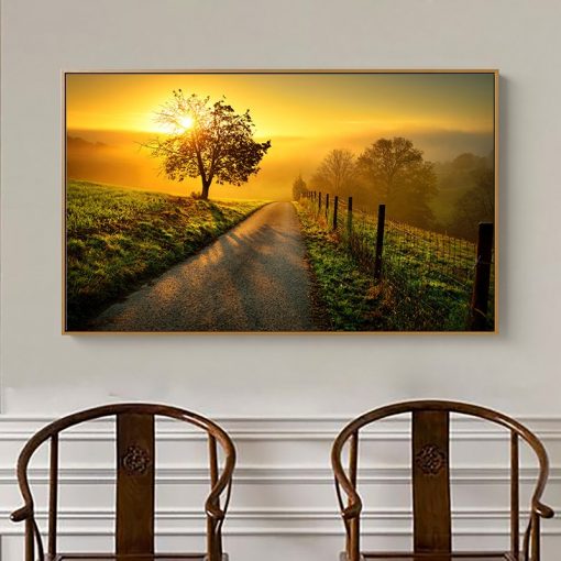 Beautiful Sunset Scenery Painting Print On Waterproof Canvas Large Size Wall Art Pictures For Living Room