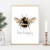 Bee Happy Poster Be Kind Yourself Nordic Art Print Bee you tiful Canvas Painting Modern Quote