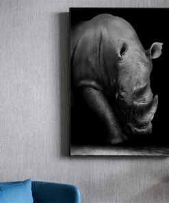 Black Whitte Rhino Art Canvas Print Painting Nordic Wild Animals Wall Picture Nature Art Poster for 2