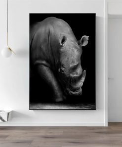 Black Whitte Rhino Art Canvas Print Painting Nordic Wild Animals Wall Picture Nature Art Poster for 4