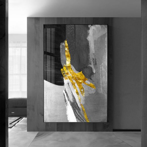 Black and White Yellow Abstract Oil Painting Printed on Canvas Gold Foil Modern Posters and Prints 3