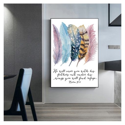 Canvas Art Prints Birds Feathers Scripture Christian Quotes Canvas Painting Wall Art Home Decor Bible Verse 3