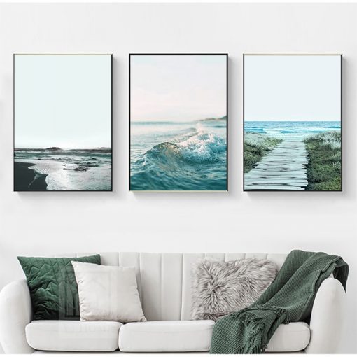 Canvas Painting Scandinavian Home Room Decor Nordic Decoration Sea Beach Ocean Waves Poster and Print Wall 3