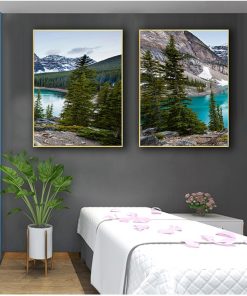 Canvas Wall Art Print Painting Nordic Decoation Lake Forest Stone Mountain Canvas Poster Landscape Picture Poster 2