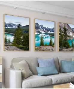 Canvas Wall Art Print Painting Nordic Decoation Lake Forest Stone Mountain Canvas Poster Landscape Picture Poster 3