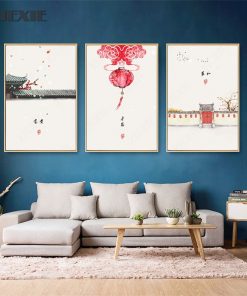 Chinese Style House Door Red Lantern Canvas Painting Wall Art Poster and Print Picture Wallpaper Living 2