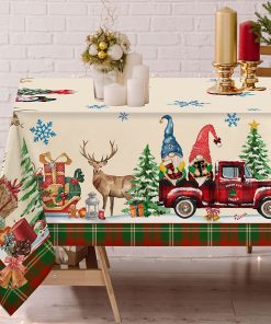 Christmas Snowman Rectangular Tablecloth Winter Santa Gift Christmas Tree Tablecloth for Holiday Party Dinner Ornaments 3