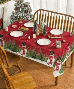 Christmas Snowman Rectangular Tablecloth Winter Santa Gift Christmas Tree Tablecloth for Holiday Party Dinner Ornaments 5