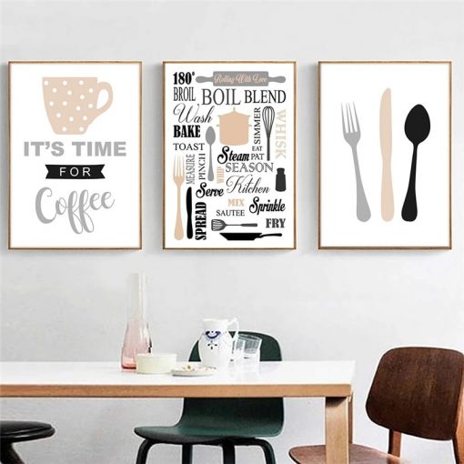 Coffee Cups Cutlery Poster Nordic Canvas Painting The Kitchen Utensils Wall Art Pictures Print Restaurant Cafes 2