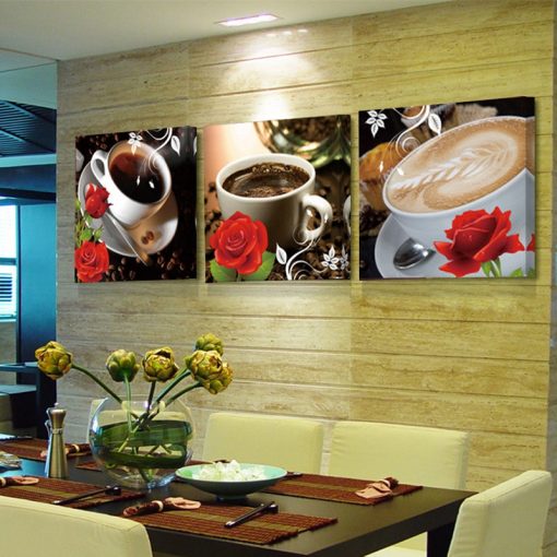 Coffee Rose Print Oil Painting on Canvas Painting Home Decor Wall Picture for Living Room Dining