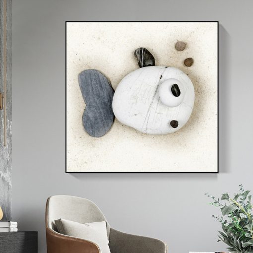 Creative Modern Painting Made of Stone Abstract Fish Posters Canvas Paintings for Living Room Kids room 2