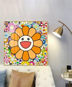 Creative Yellow Smile Sunflower Canvas Painting Smiling Face Posters and Prints Wall Art Picture for Living 2