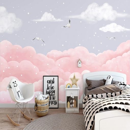 Custom Any Size Mural Wallpaper Nordic Style Hand Painted Fantasy Cloud Sea Bird Children s Room 1