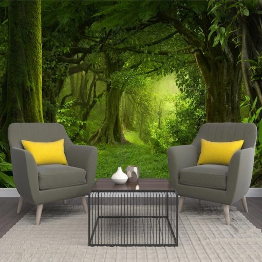 Custom Photo Wall Paper 3D Stereoscopic Space Green Forest Landscape Painting Mural Wallpaper For Living Room 2