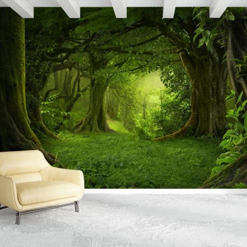 Custom Photo Wall Paper 3D Stereoscopic Space Green Forest Landscape Painting Mural Wallpaper For Living Room