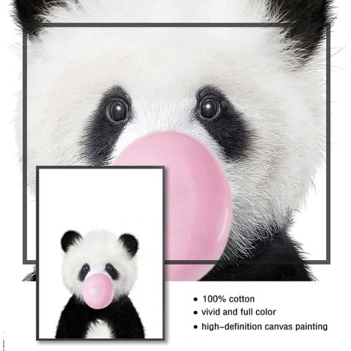 Cute Pink Balloon Baby Shower Gift Canvas Painting Baby Panda Print Animal With Bubble Gum Poster 4