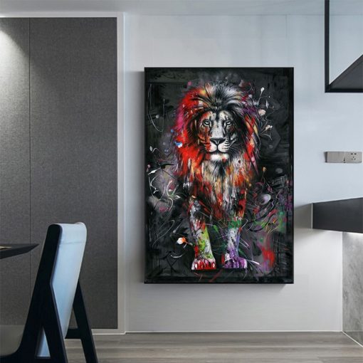 DDHH Abstract Colorful Lion Painting Modern Animal Wall Art Picture Cuadros for Poster Canvas Painting Home 2
