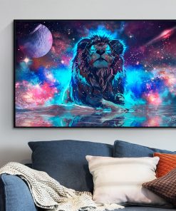 DDHH Big Size Colored Planet Glowing Lion Canvas Painting Modern Animal Picture Art Wall Art Poster 1