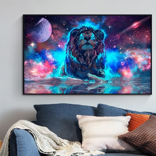 DDHH Big Size Colored Planet Glowing Lion Canvas Painting Modern Animal Picture Art Wall Art Poster 1