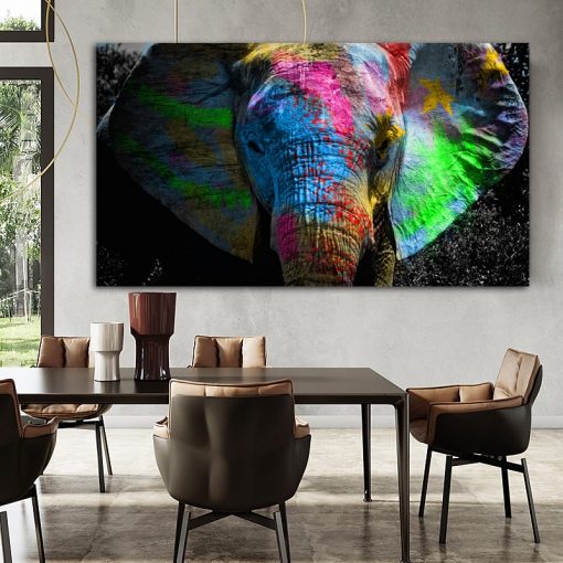 DDHH High Quality Colorful African Elephant Animal Painting Oil Painting Canvas Wall Art Pictures For Living 1