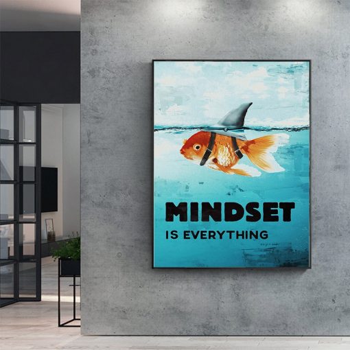 DDHH Text Animal Canvas Painting Mindset Is Everything Motivational Shark Fish Canvas Art Picture for Home
