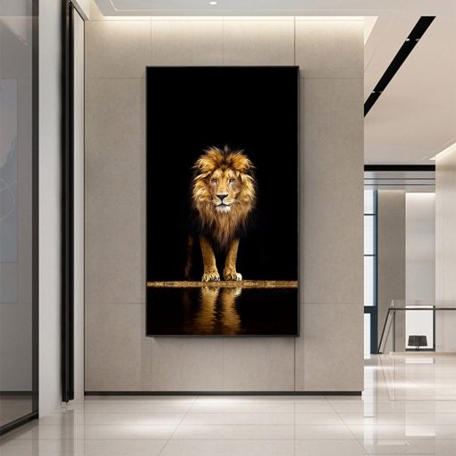 DDHH Wall Art Canvas Painting Modern Animal Golden Lion Wild Animal Picture Mural Prints Posters For 1