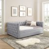 Daybed with Trundle Upholstered Tufted Sofa Bed with Button and Copper Nail on Square Arms Full