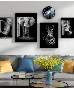 Decor Black and White Animals Poster Animals Wall Art Canvas Painting Zebra Elephant Giraffe Print and 2