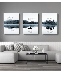 Decoration Animal Deer Family Forest Lanscape Picture for Living Room Home Office Decor 2 34 Canvas 1