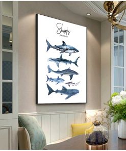 Education Wall Picture Nordic Kid Baby Bedroom Decor Nautical Sea Nursery Painting Whale Shark Canvas Poster 3