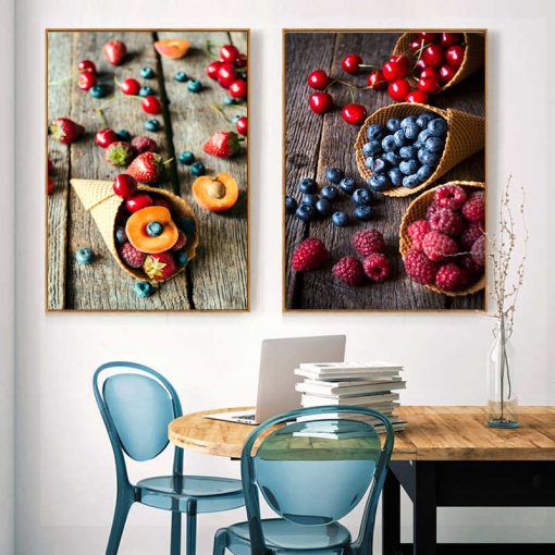 Food Kitchen Poster Wall Art Canvas Print Blueberry Fruit Dessert Painting Decorative Picture Modern Dining Room 2