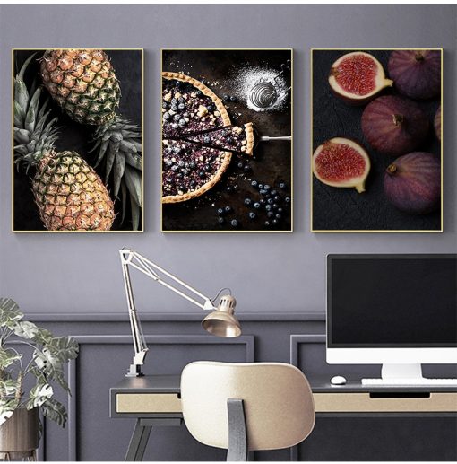 Food Kitchen Poster Wall Art Canvas Print Blueberry Pie Fig Coffee Painting Decorative Picture Modern Dining 2