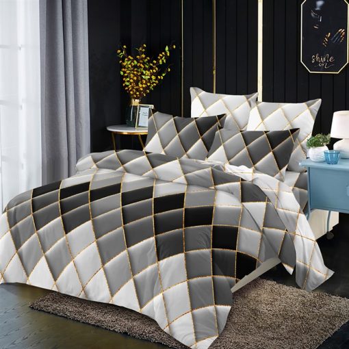 Gilt Lines 3 In 1 Geometric Bedding Set Plaid Pillowcases Comforter Cover Bedding Bag Bedclothes No 3