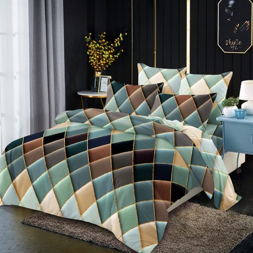 Gilt Lines 3 In 1 Geometric Bedding Set Plaid Pillowcases Comforter Cover Bedding Bag Bedclothes No