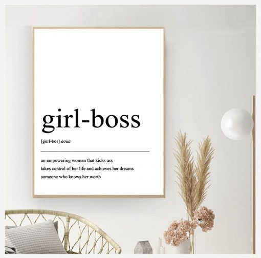 Girl boss Quotes Painting Black White Wall Pictures Home Woman Room Decor Coco Fashion Definition Wall