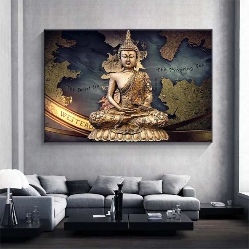 Golden Buddha Canvas Painting Religious Art Buddhism Poster Interior Home Decoration Mural No Frame 1