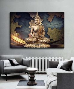 Golden Buddha Canvas Painting Religious Art Buddhism Poster Interior Home Decoration Mural No Frame 2